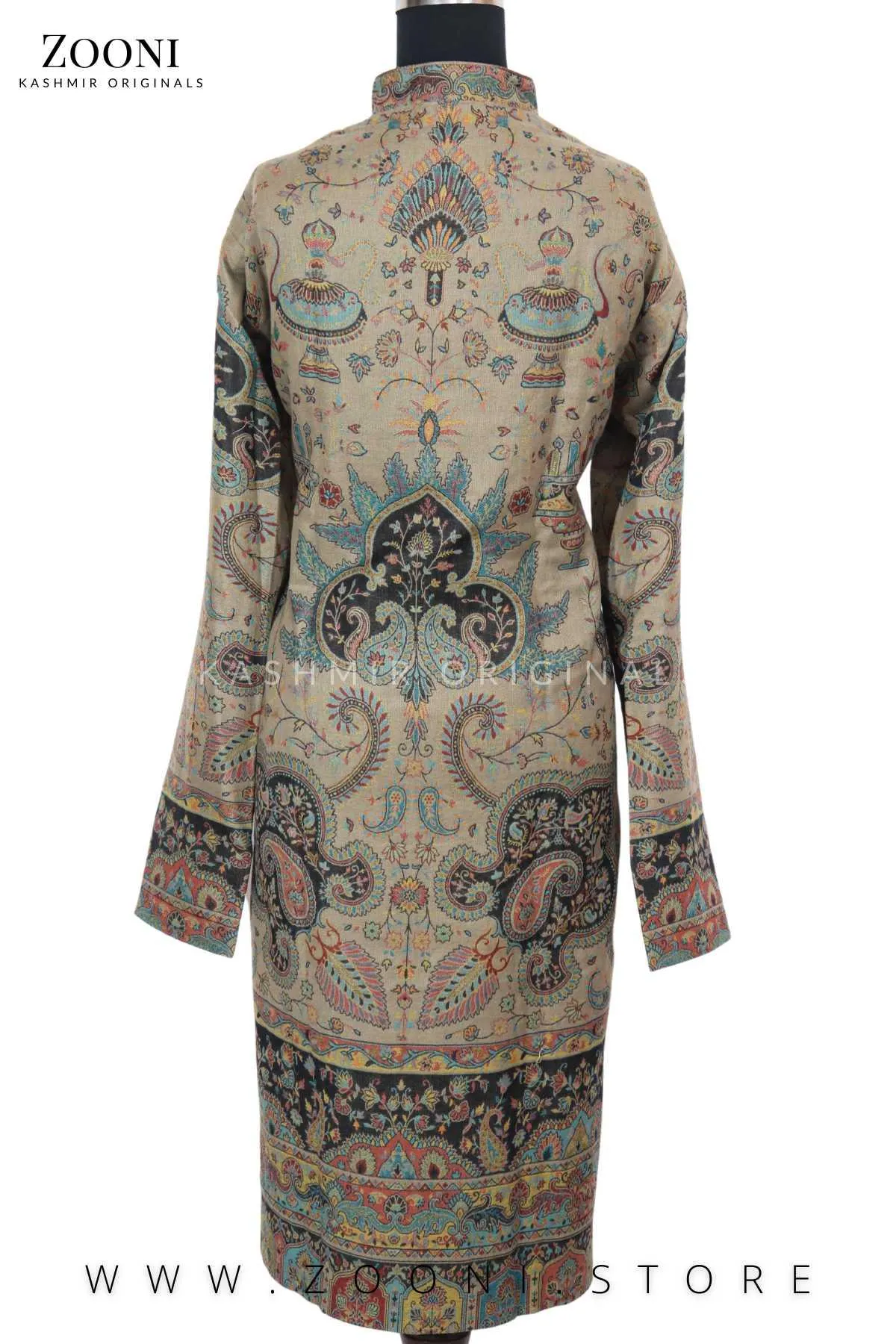 Royal - Limited Edition Stitched Kaani Woven Women's Luxury Coat - Pale Oyster