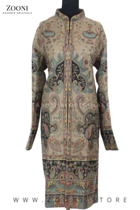 Royal - Limited Edition Stitched Kaani Woven Women's Luxury Coat - Pale Oyster