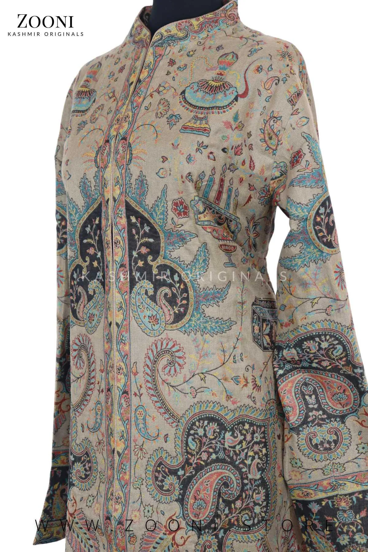 Royal - Limited Edition Stitched Kaani Woven Women's Luxury Coat - Pale Oyster