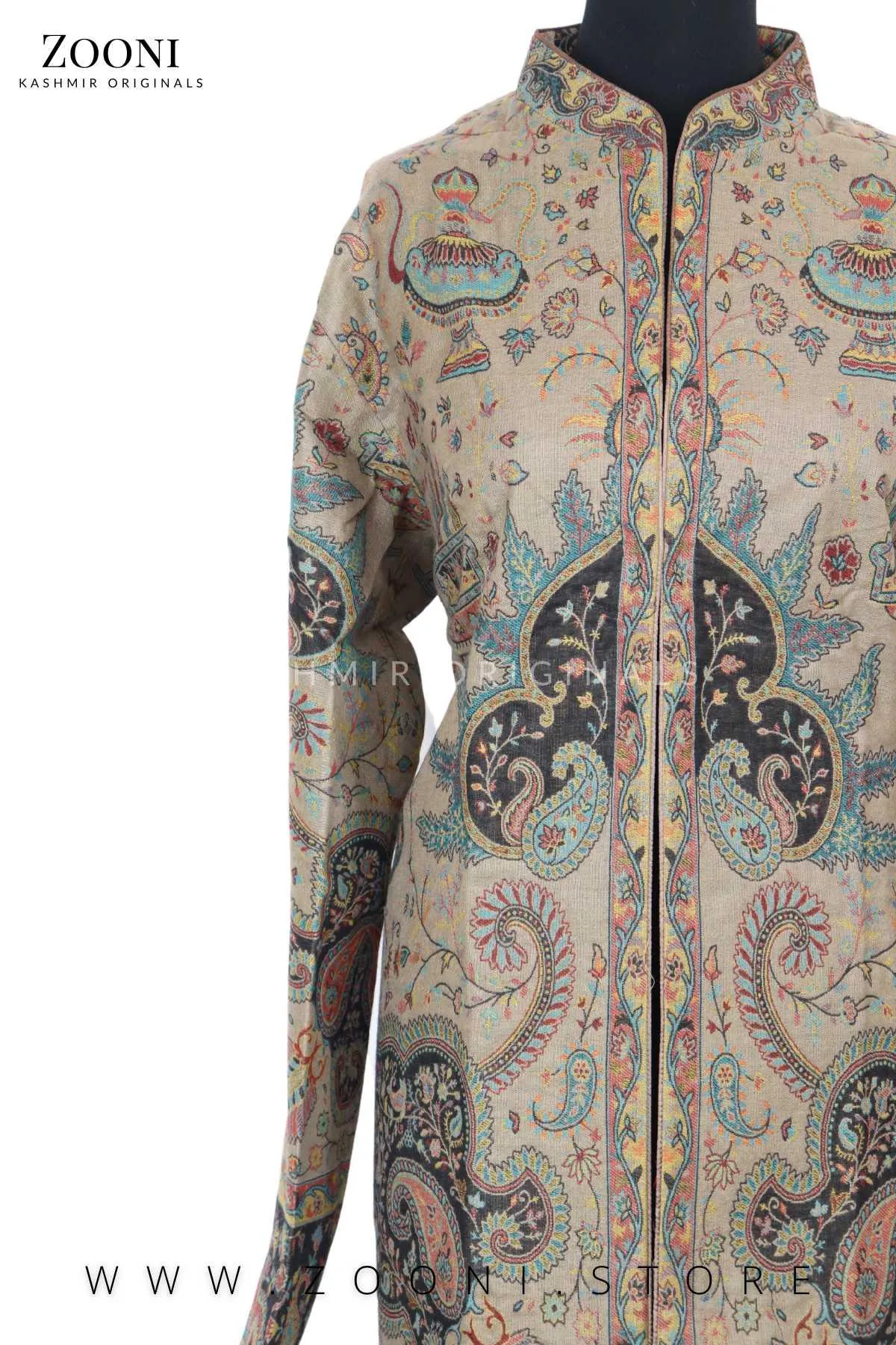 Royal - Limited Edition Stitched Kaani Woven Women's Luxury Coat - Pale Oyster