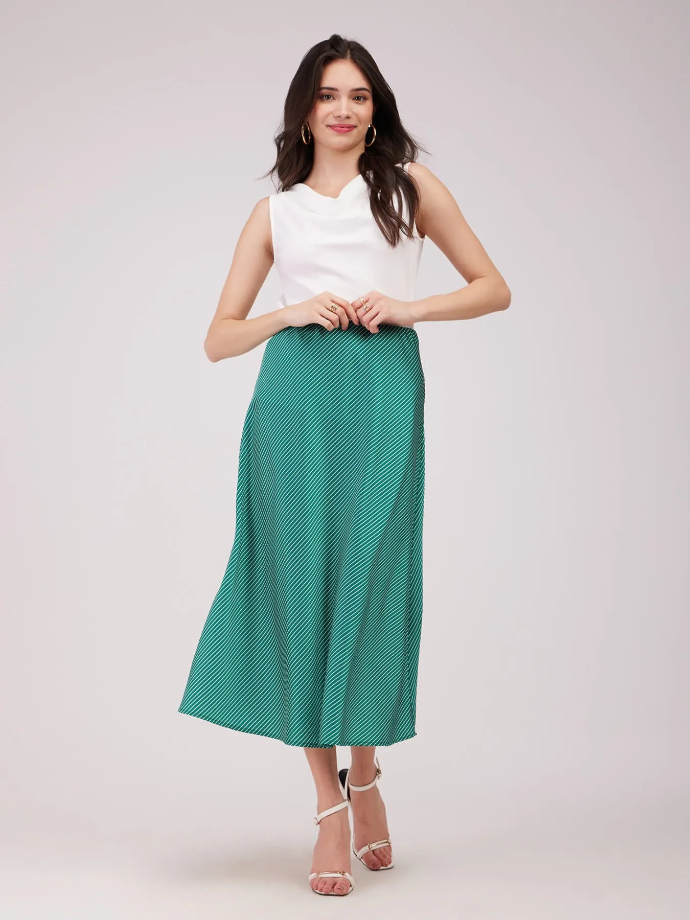 Satin Midi Skirt - Green
