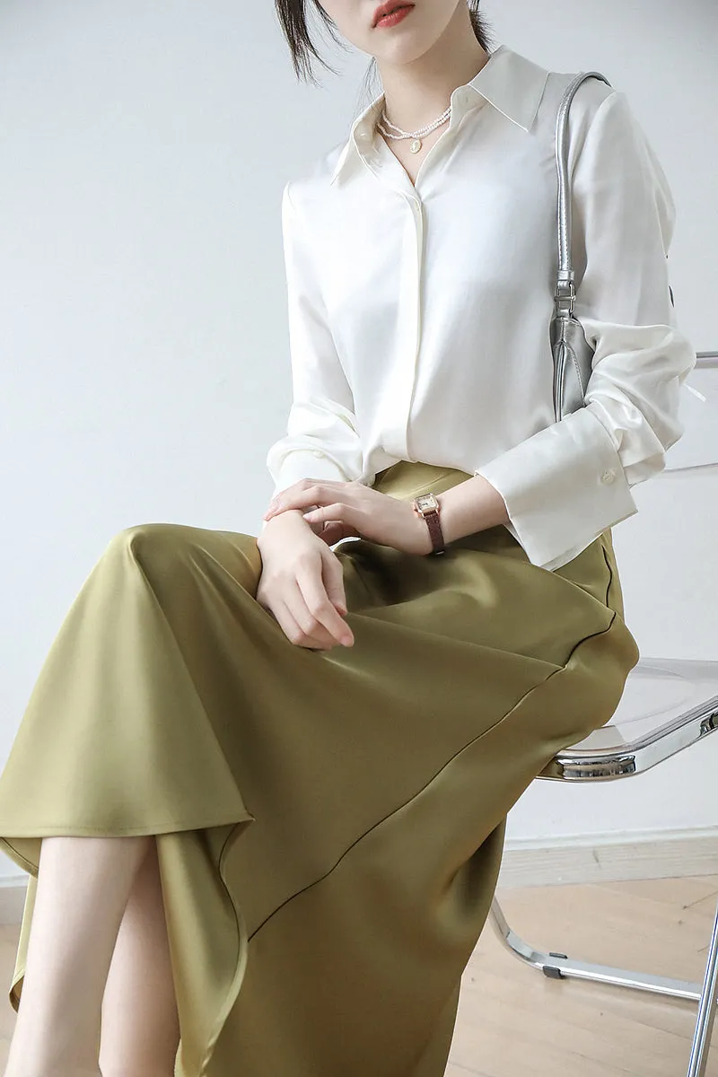 Satin Midi Skirt (ready stock in silver/black (M/ fits S)/ 12 colours)