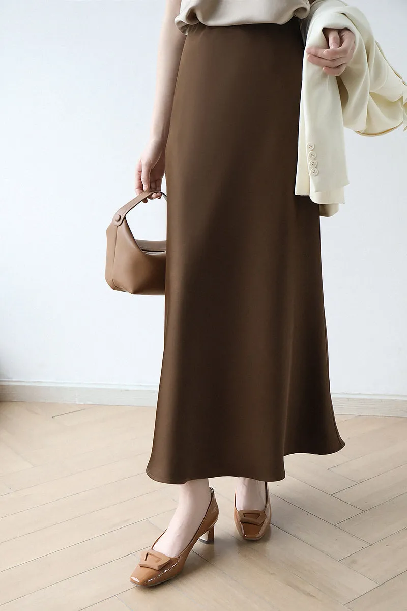 Satin Midi Skirt (ready stock in silver/black (M/ fits S)/ 12 colours)