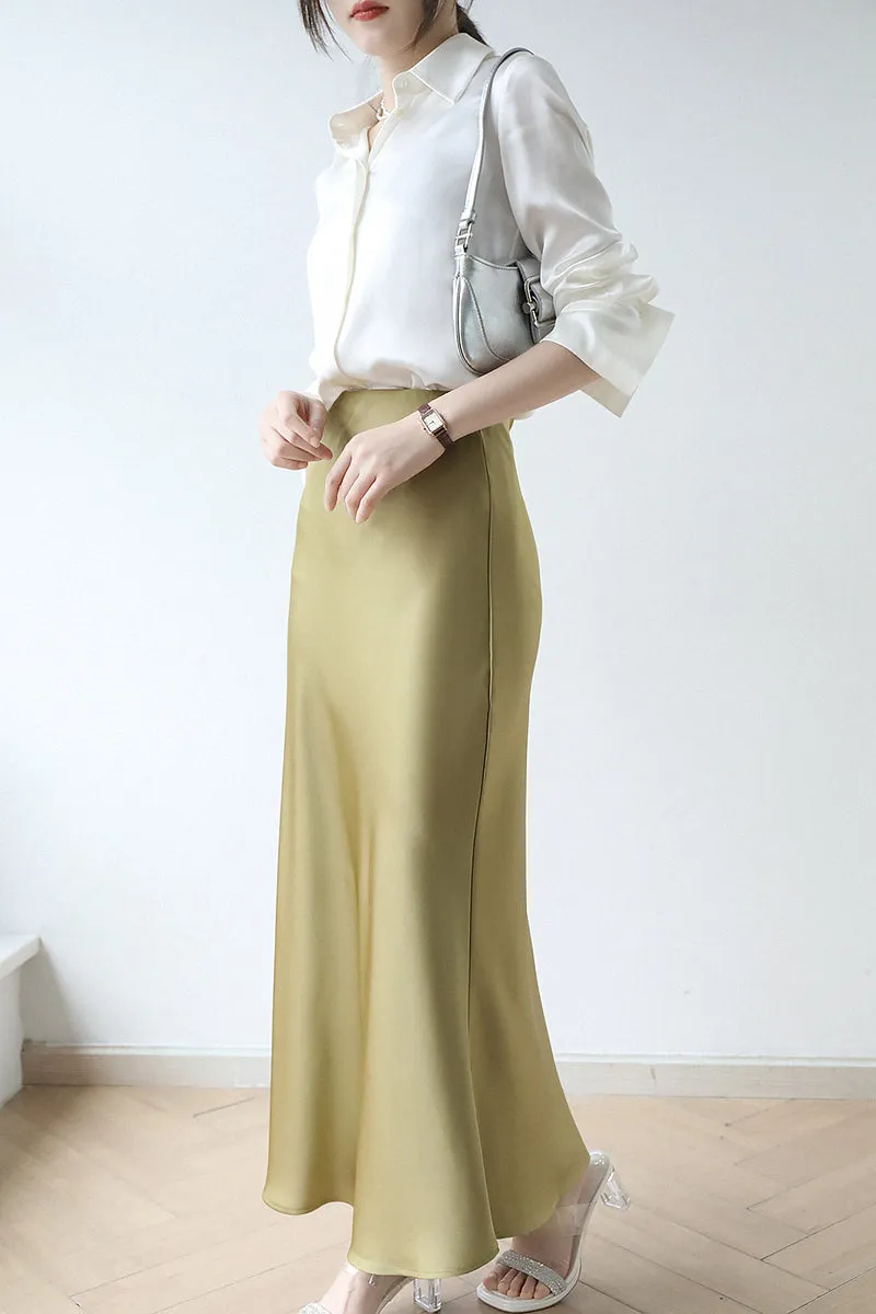Satin Midi Skirt (ready stock in silver/black (M/ fits S)/ 12 colours)