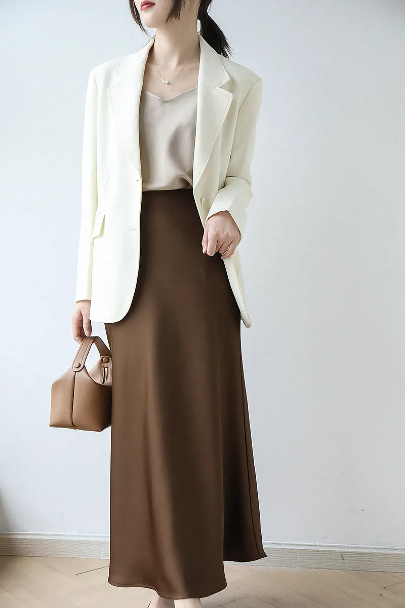 Satin Midi Skirt (ready stock in silver/black (M/ fits S)/ 12 colours)