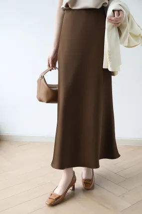 Satin Midi Skirt (ready stock in silver/black (M/ fits S)/ 12 colours)