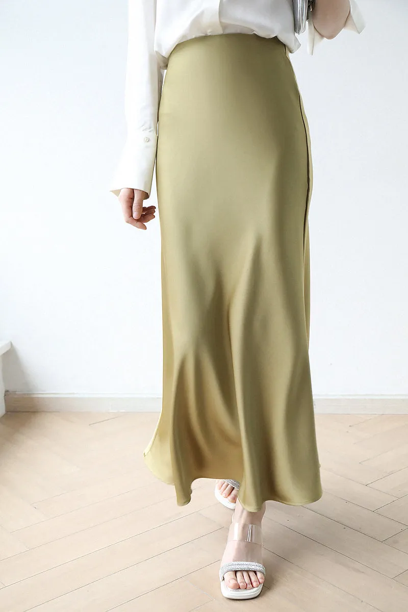 Satin Midi Skirt (ready stock in silver/black (M/ fits S)/ 12 colours)