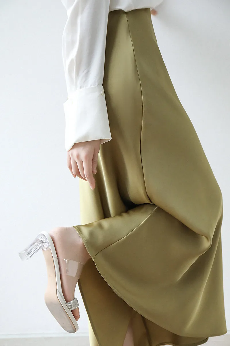 Satin Midi Skirt (ready stock in silver/black (M/ fits S)/ 12 colours)