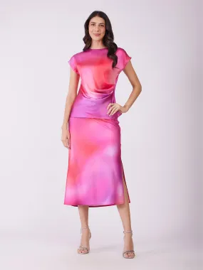 Satin Top And Skirt Co-ord Set - Pink