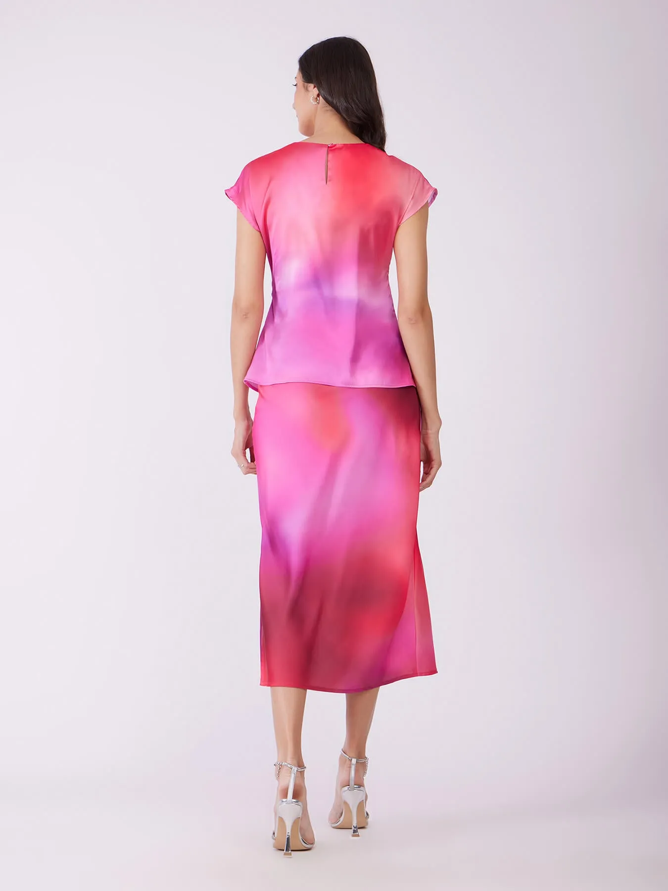 Satin Top And Skirt Co-ord Set - Pink