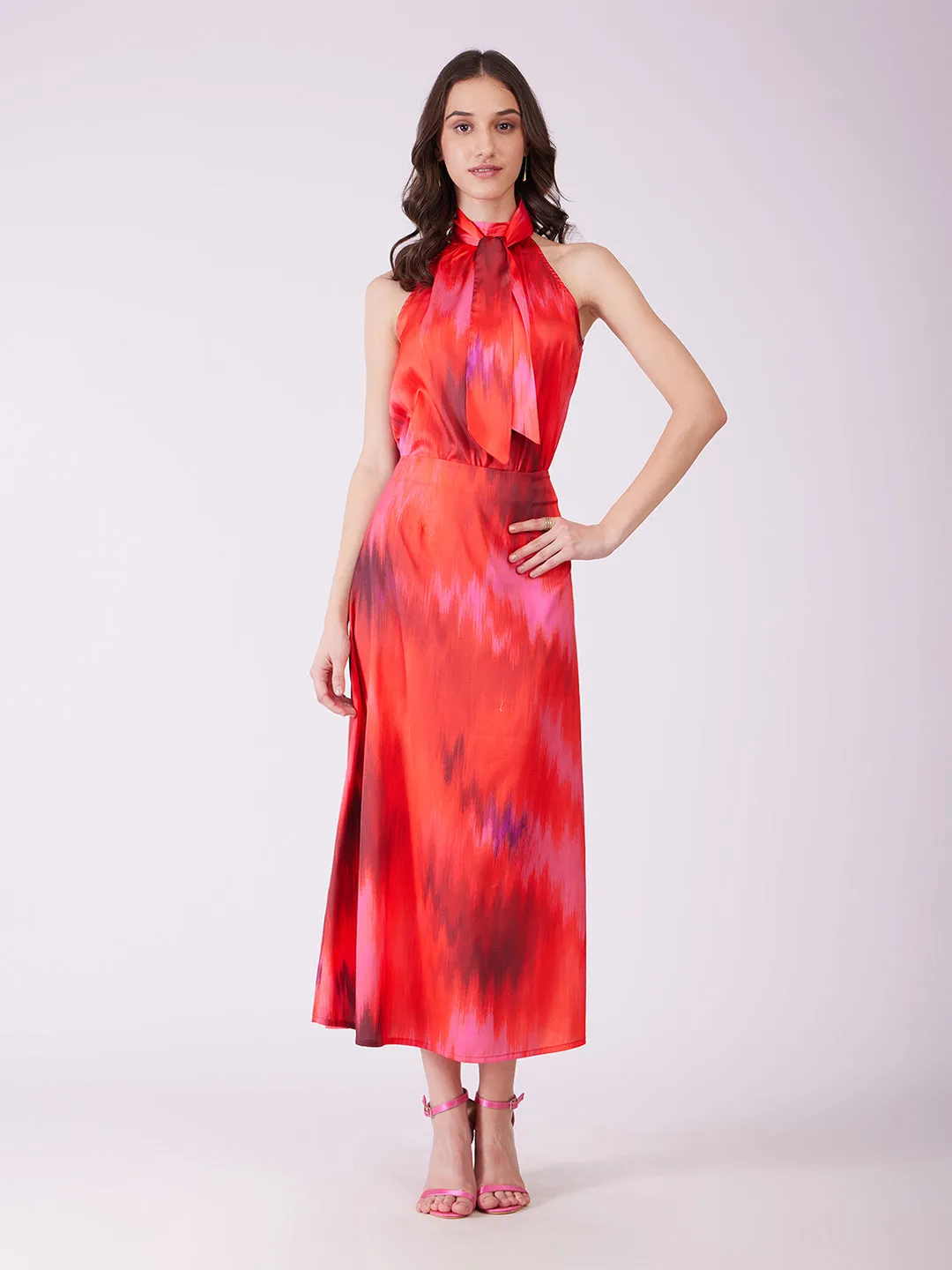Satin Top And Skirt Co-ord Set - Red And Pink