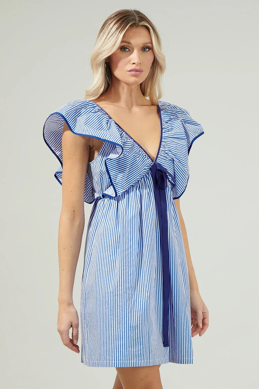 Sherah Striped Mini Babydoll Dress