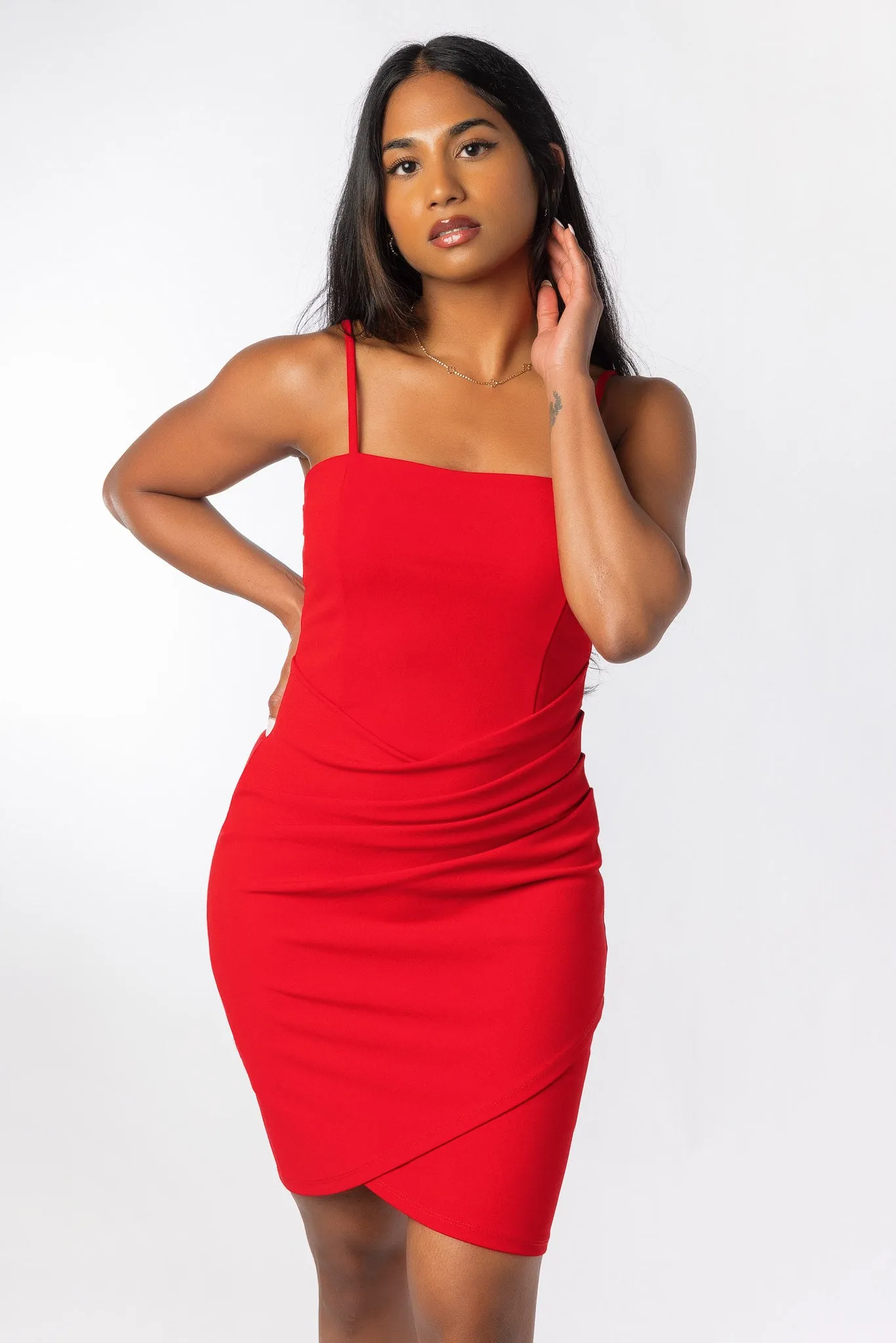 Spaghetti Strap Dress with Crossover Skirt