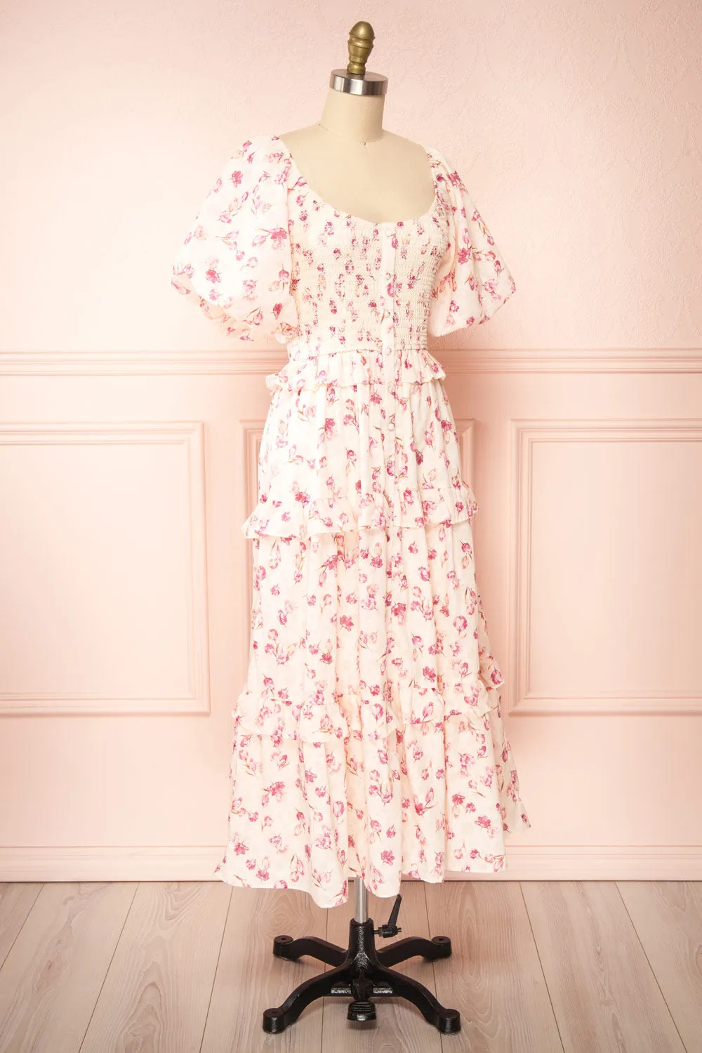Splendidum | Tiered Floral Midi Dress w/ Ruffles