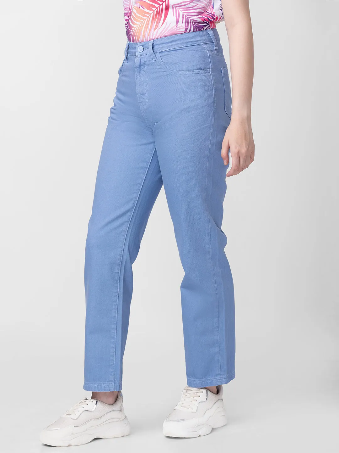 Spykar Women Pastel Blue Cotton Straight Fit Regular Length Jeans (Bella)