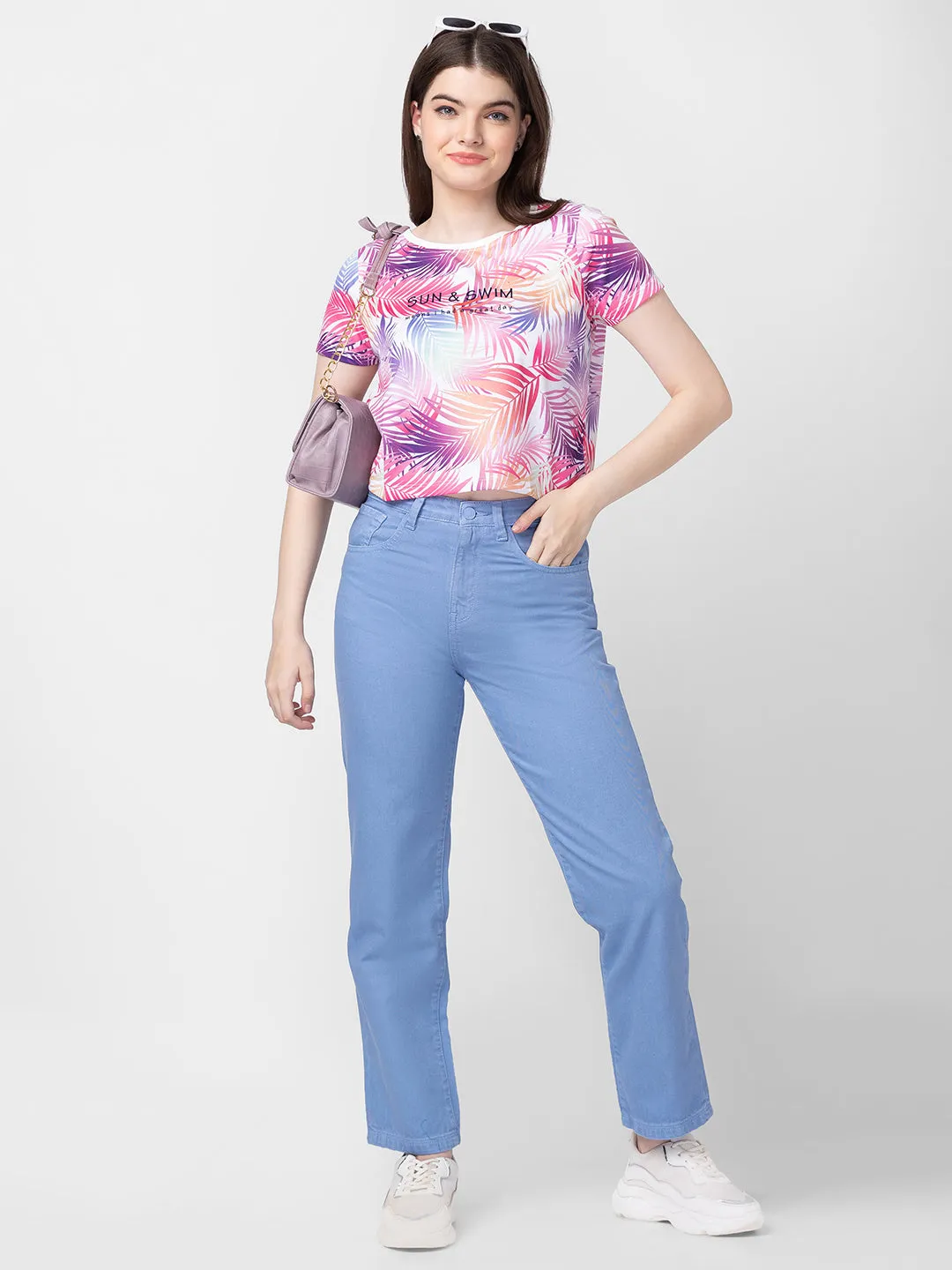 Spykar Women Pastel Blue Cotton Straight Fit Regular Length Jeans (Bella)