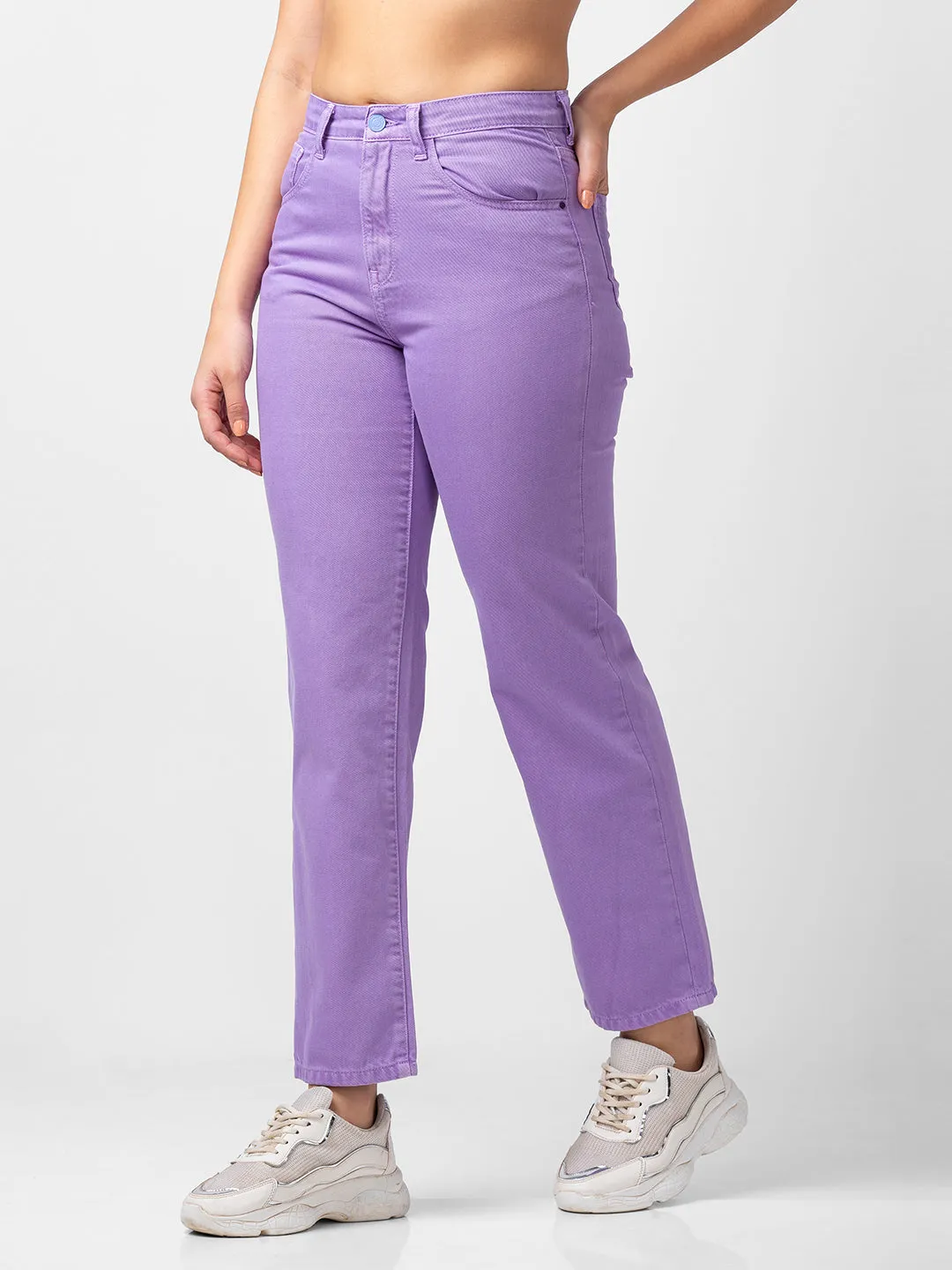 Spykar Women Pastel Lilac Lycra Straight Fit Regular Length Jeans (Bella)