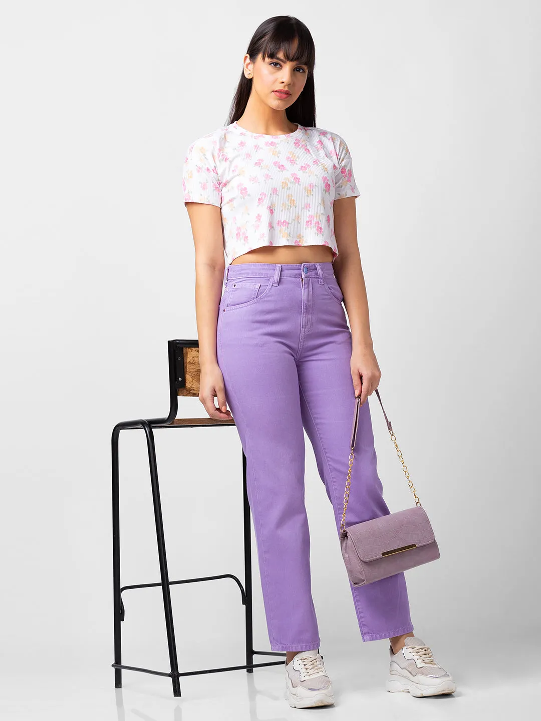 Spykar Women Pastel Lilac Lycra Straight Fit Regular Length Jeans (Bella)