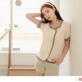 SQUARE NECK PEARL BUTTONS TUNIC RUFFLE TOPS