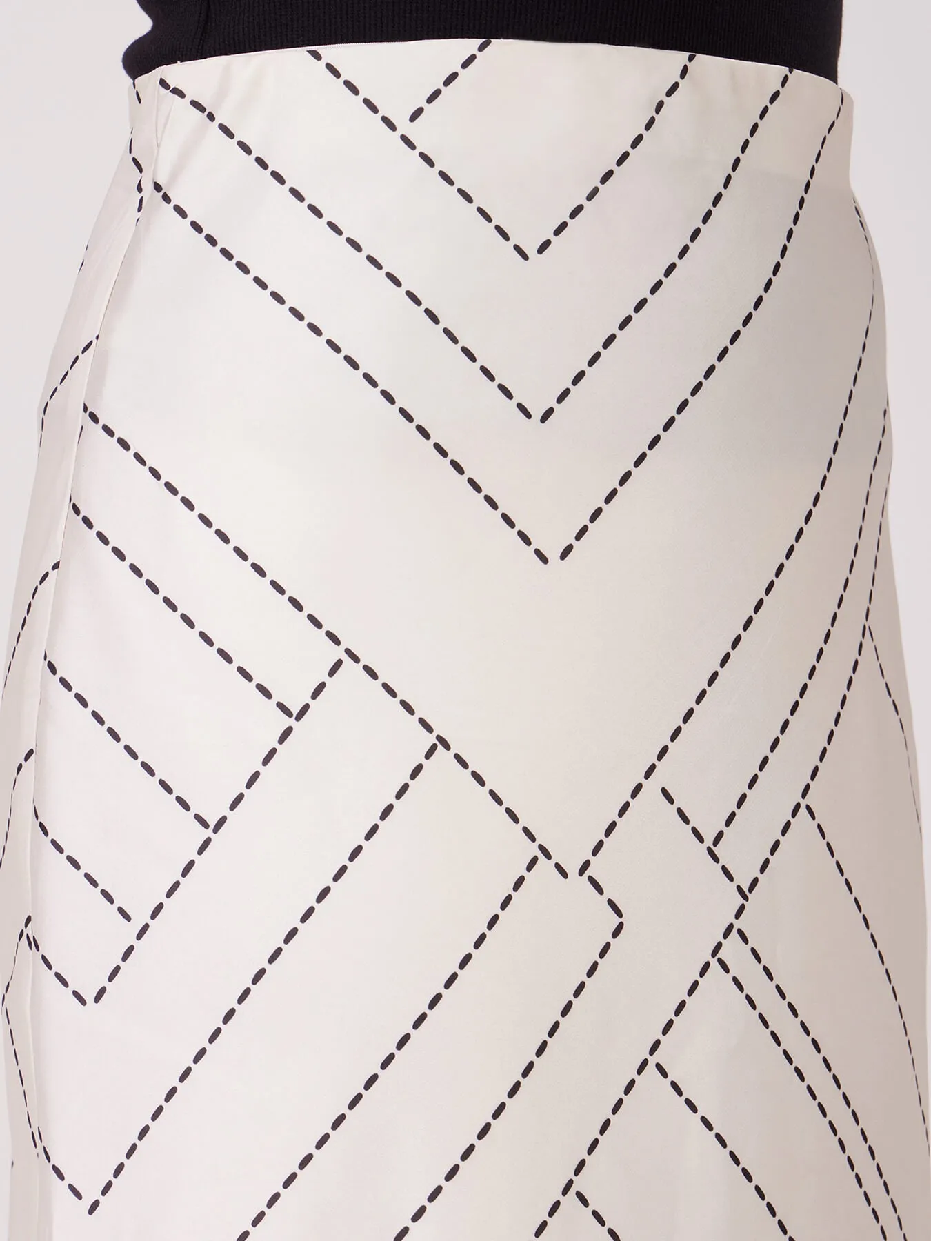 Stretch Satin A-line Skirt - Off White And Black