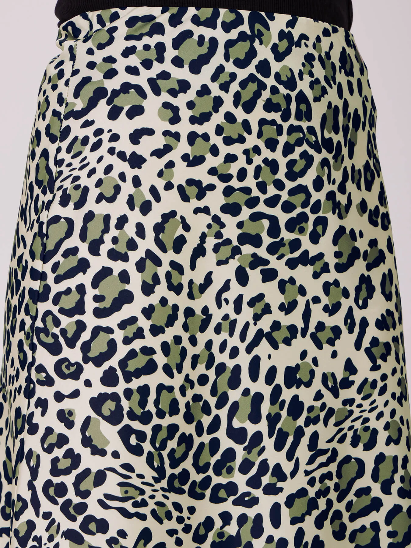 Stretch Satin Animal Print Skirt - Beige And Olive