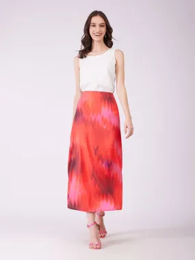 Stretch Satin Ombre Midi Skirt - Red And Pink