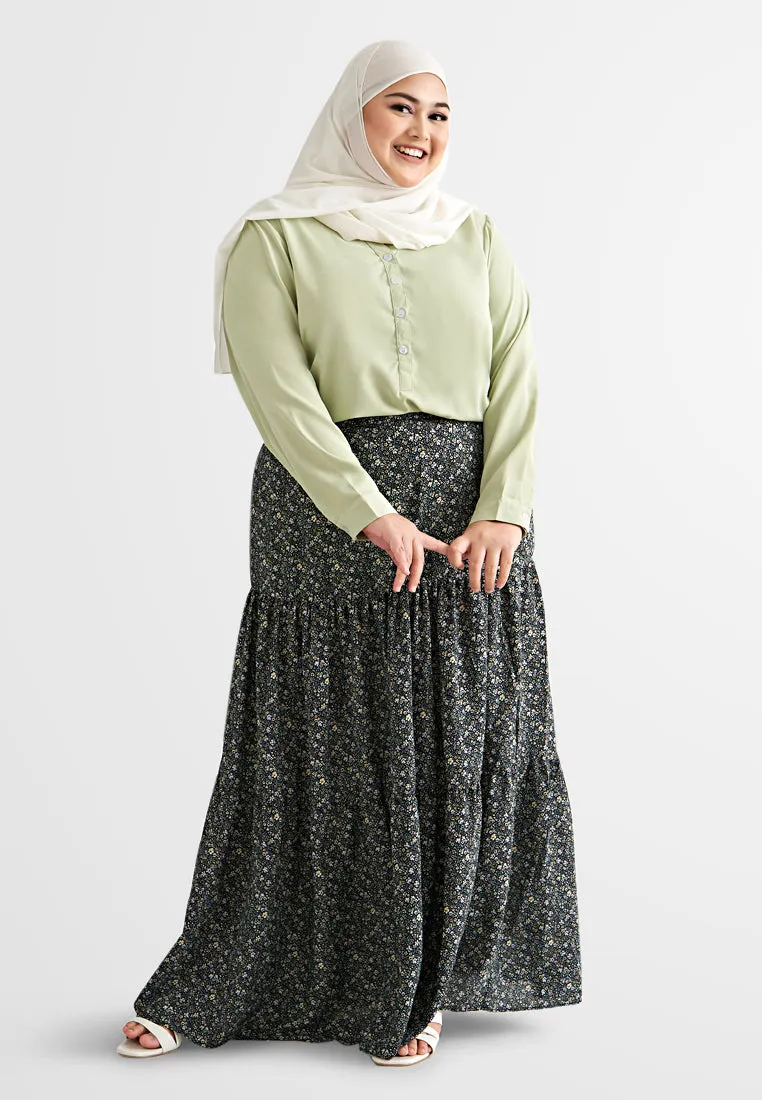 Tabbi Stand Collar Half Button Blouse - Khaki