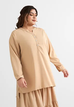 Tabbi Stand Collar Half Button Blouse - Khaki