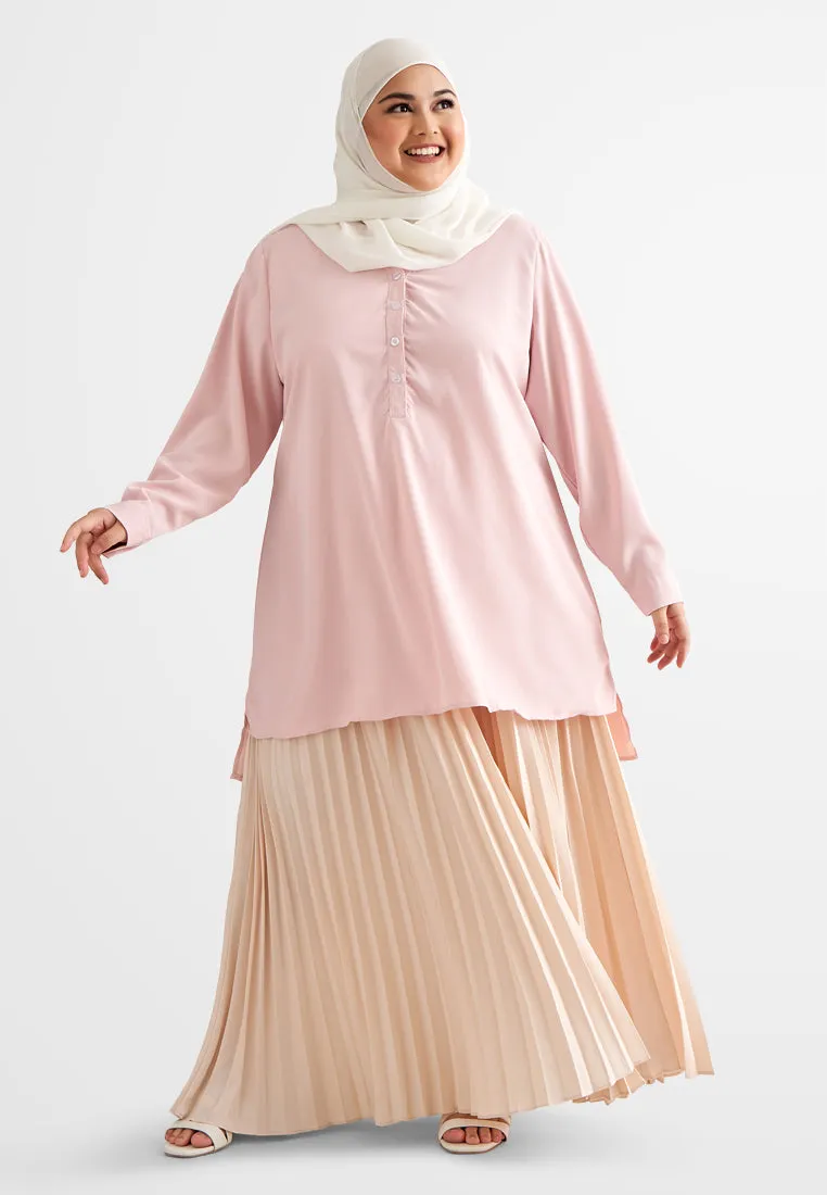 Tabbi Stand Collar Half Button Blouse - Khaki
