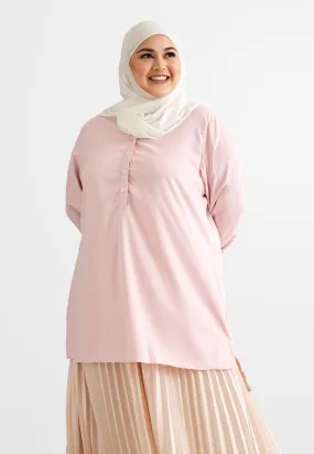 Tabbi Stand Collar Half Button Blouse - Pink
