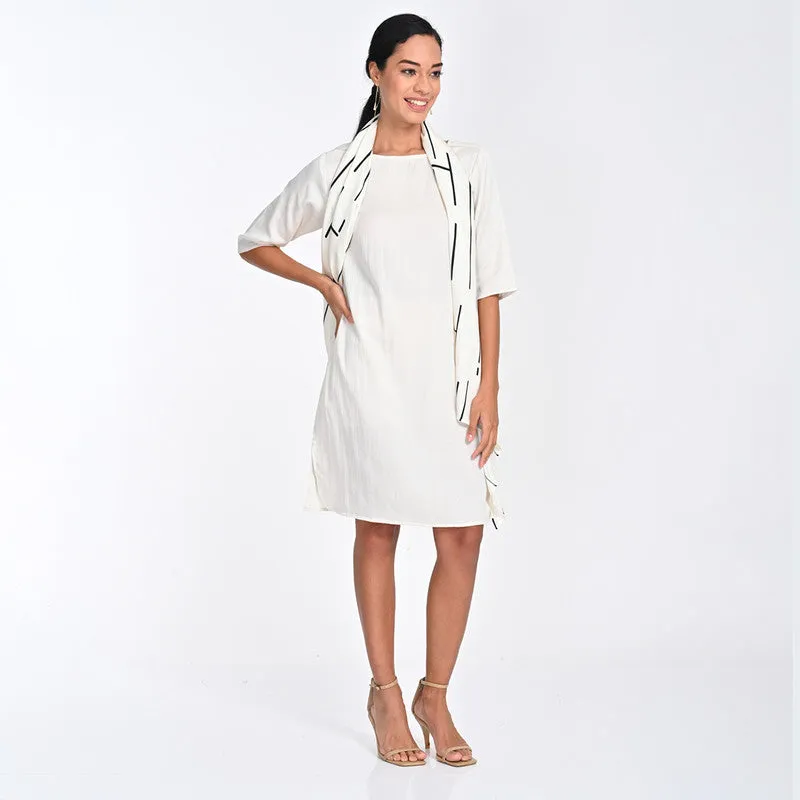 Tencel Dress For Women | Boat Neck | Straight Fit | Off White
