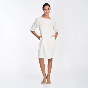 Tencel Dress For Women | Boat Neck | Straight Fit | Off White