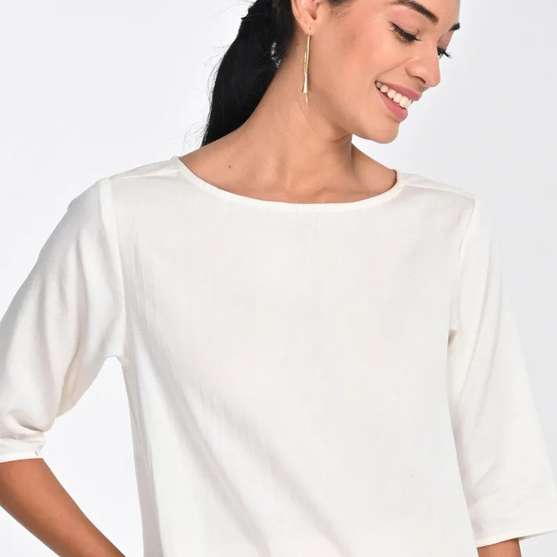 Tencel Dress For Women | Boat Neck | Straight Fit | Off White