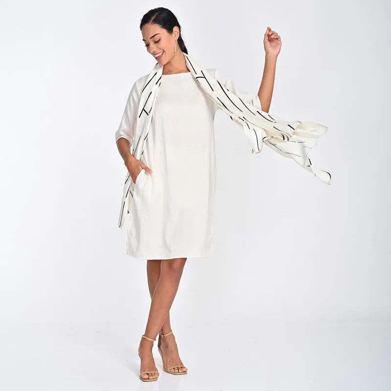 Tencel Dress For Women | Boat Neck | Straight Fit | Off White