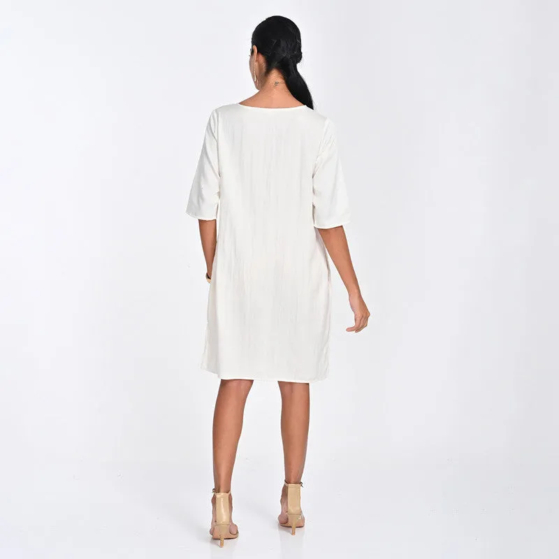 Tencel Dress For Women | Boat Neck | Straight Fit | Off White