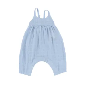 Tie Back Romper - Dusty Blue Solid Muslin