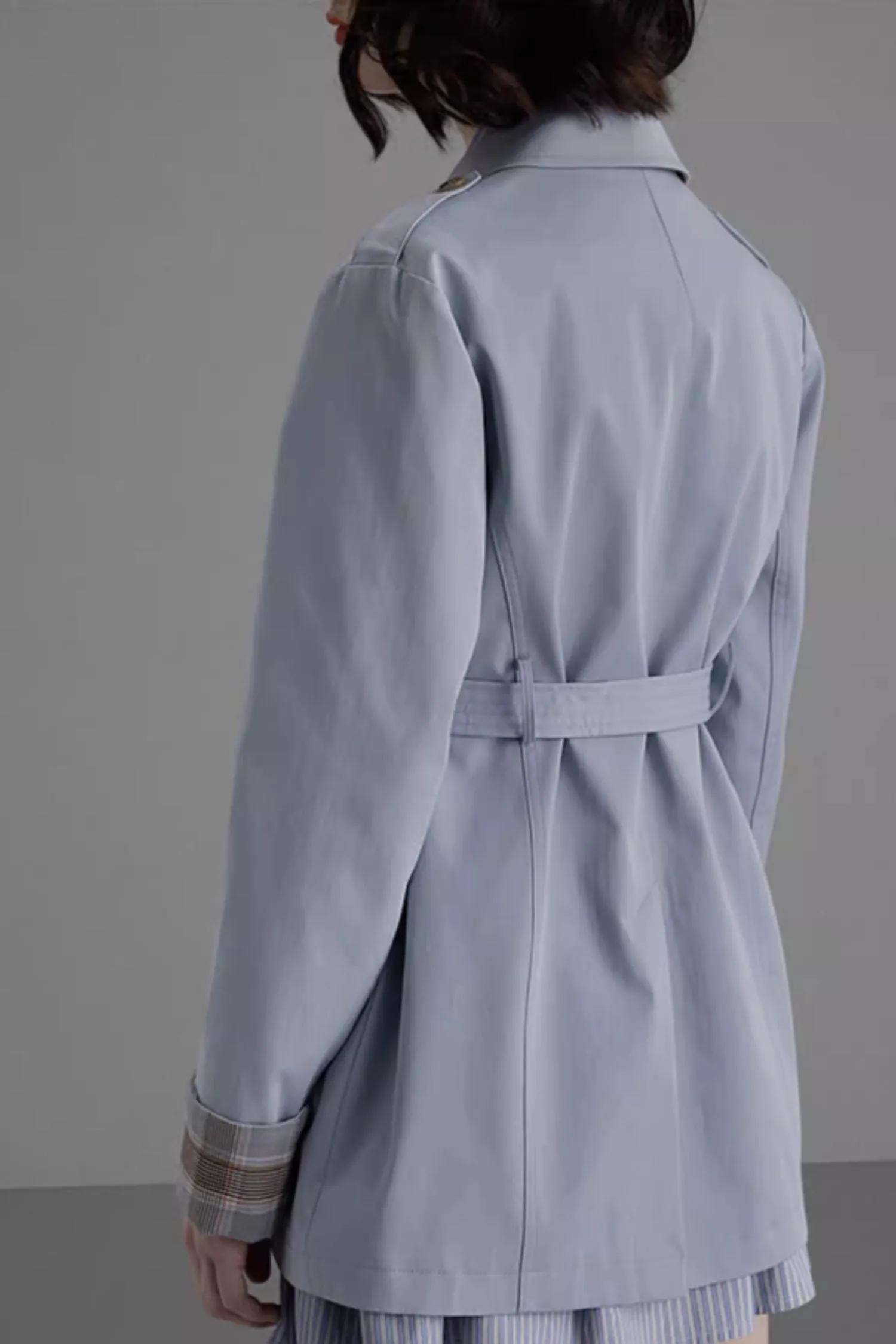 Tie belt blue trench coat women 5379