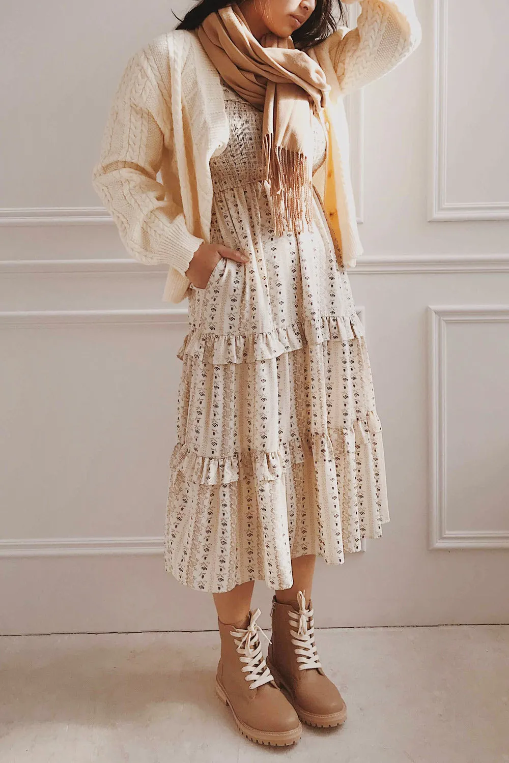 Tine | Floral Midi Dress w/ 3/4 Sleeves