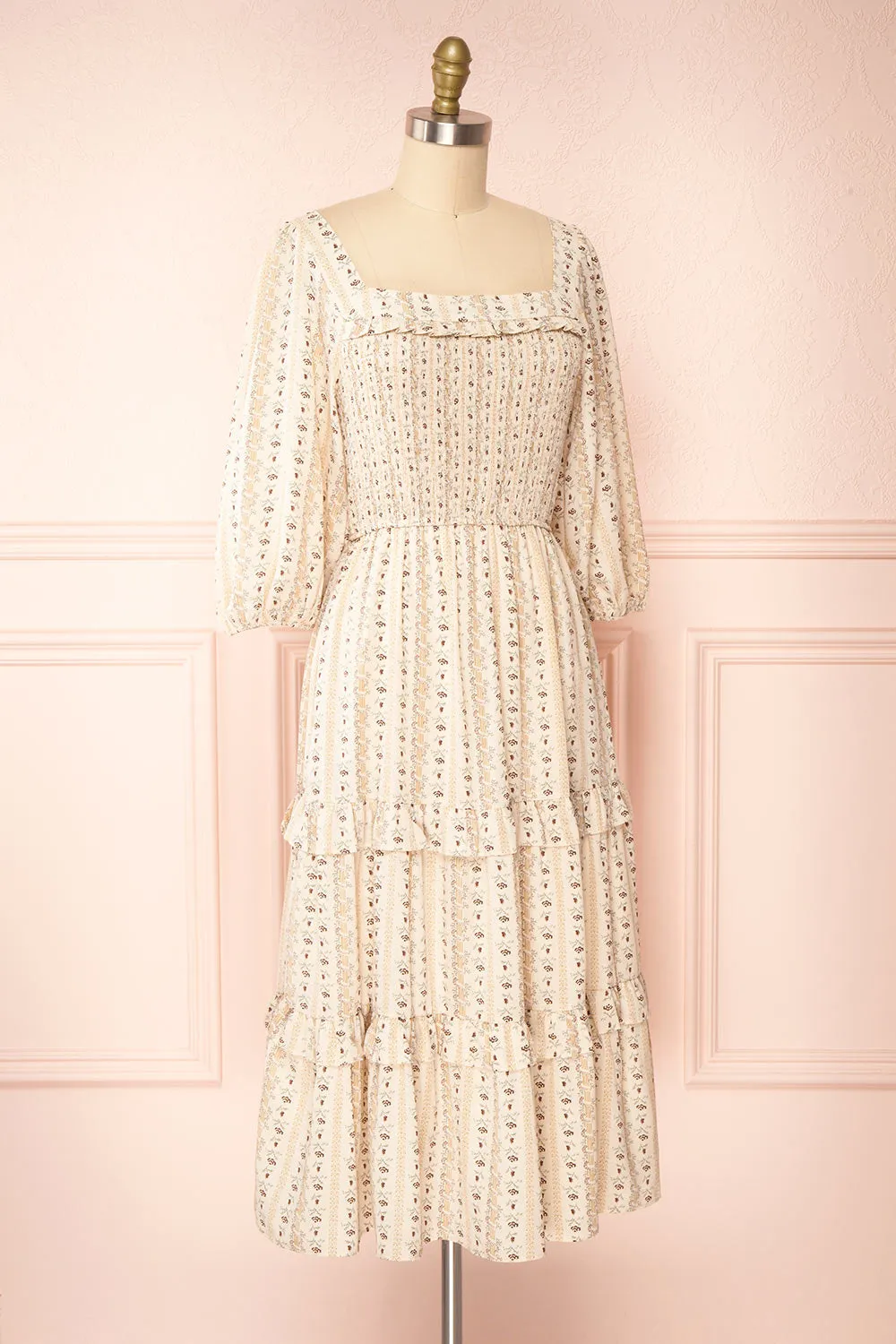 Tine | Floral Midi Dress w/ 3/4 Sleeves