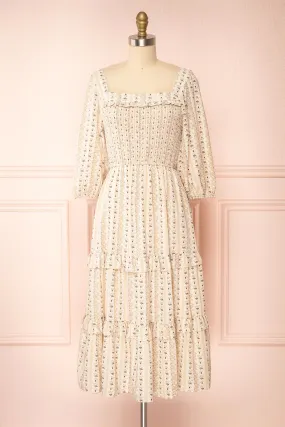 Tine | Floral Midi Dress w/ 3/4 Sleeves
