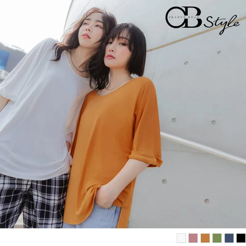 U-NECK BATWINGS SLEEVE DROP SHOULDER TUNIC TOPS