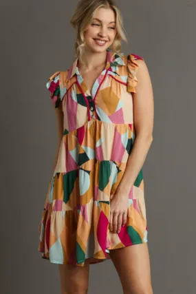 Umgee Button Detail Ruffle Sleeve Mini Dress Plus Size