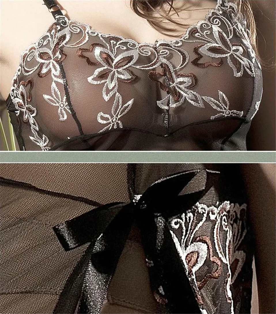 VenusFox Black Lingerie Women Sexy Lingerie Dress Transparent Lace Hollow Night Wear Sexy Ladies Lingerie Nightwear Underwear Erotic
