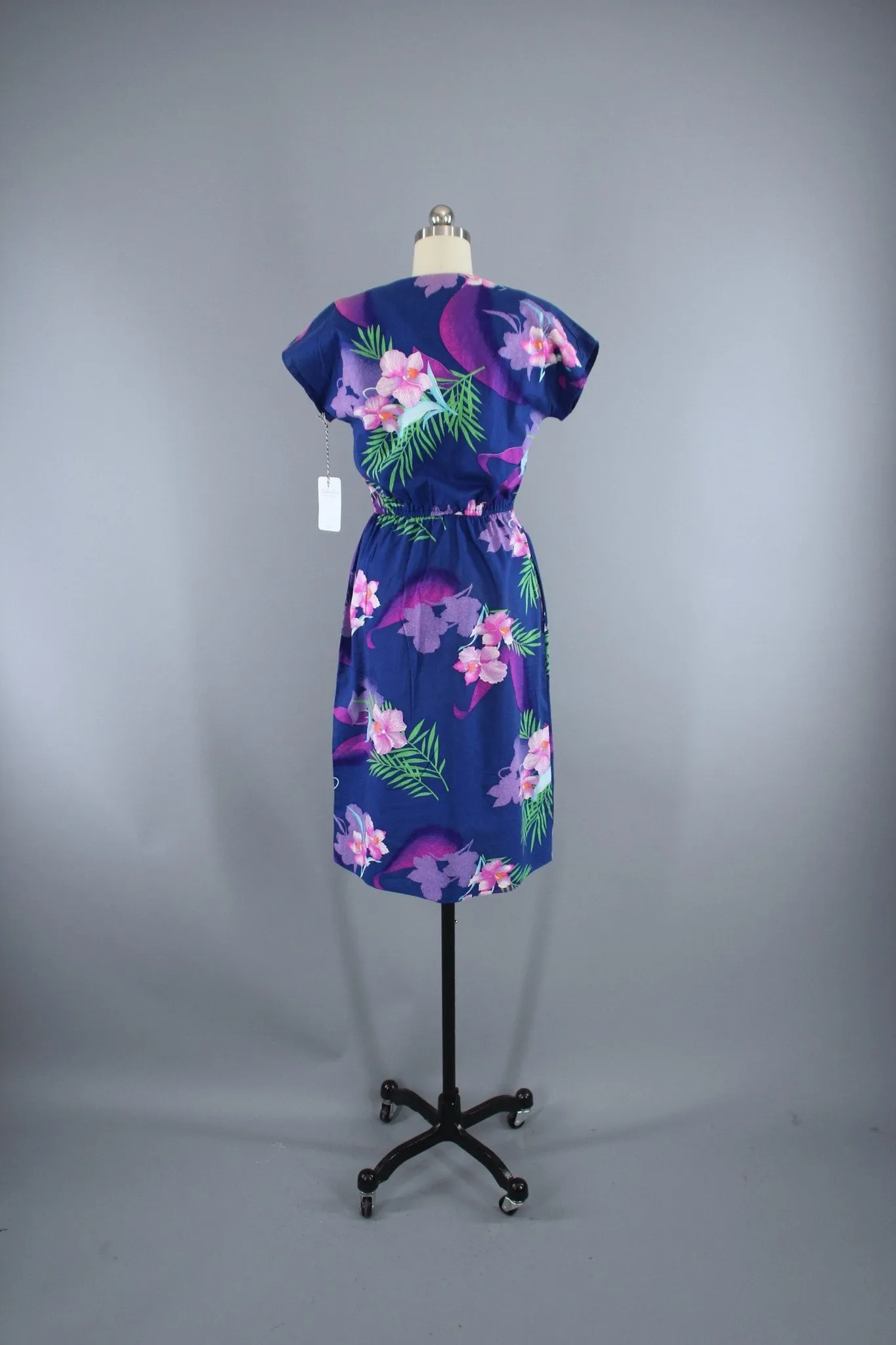 Vintage 1980s Hawaiian Dress / Blue Floral Print