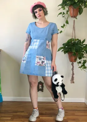 Vintage Denim Patchwork Mini Dress - XL