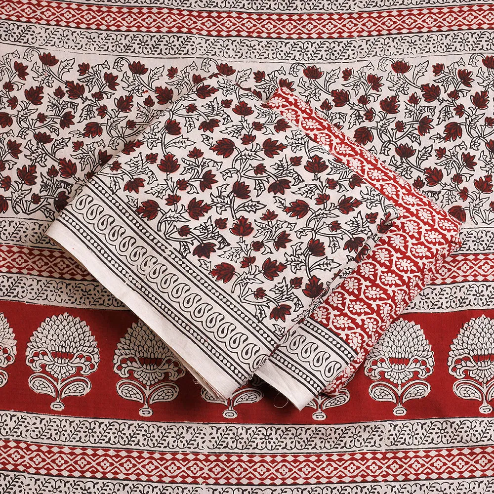 White - 3pc Bagh Block Printed Natural Dyed Cotton Suit Material Set 13