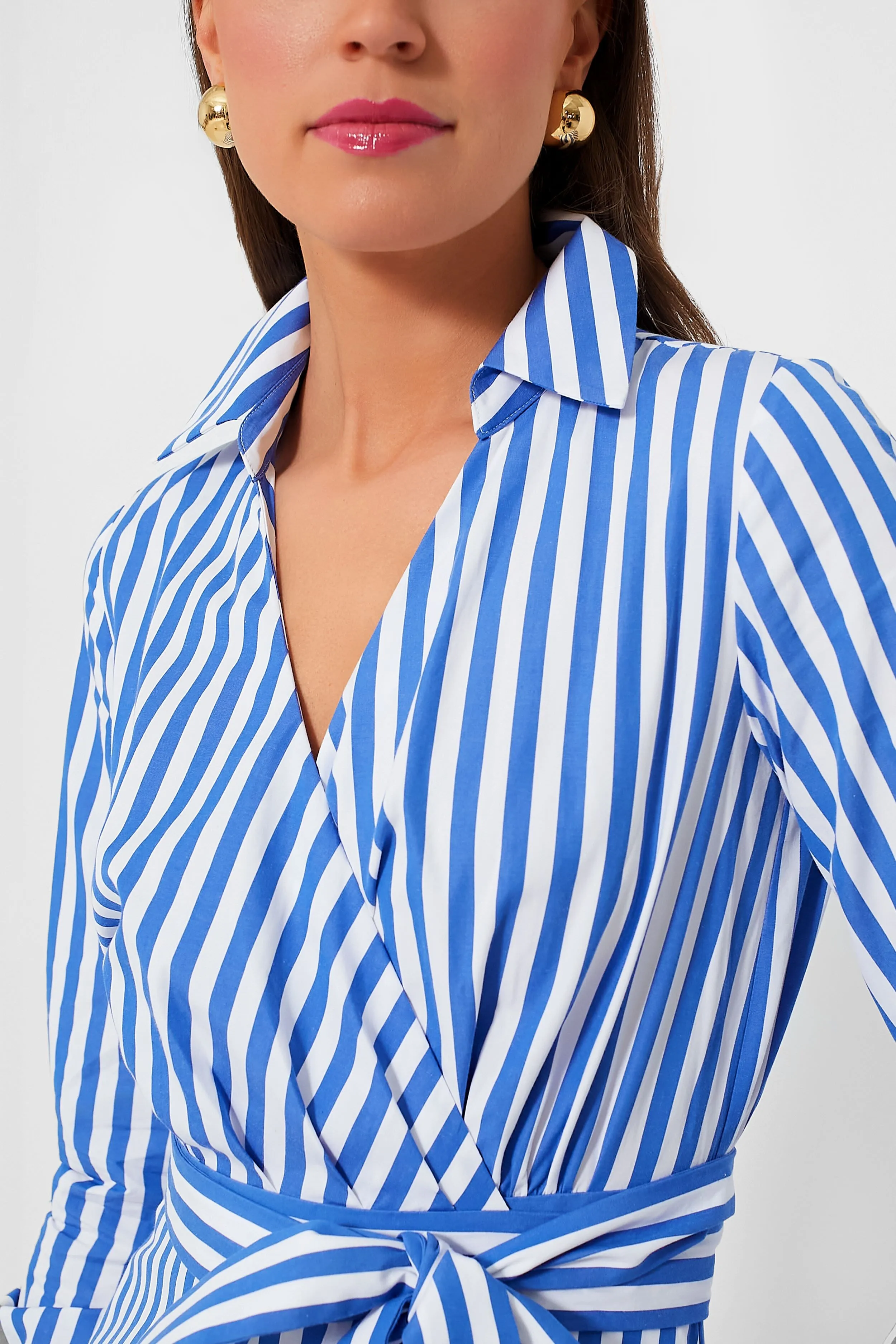 Wild Blue Iris and Fresh White Julia Stripe Wrap Dress