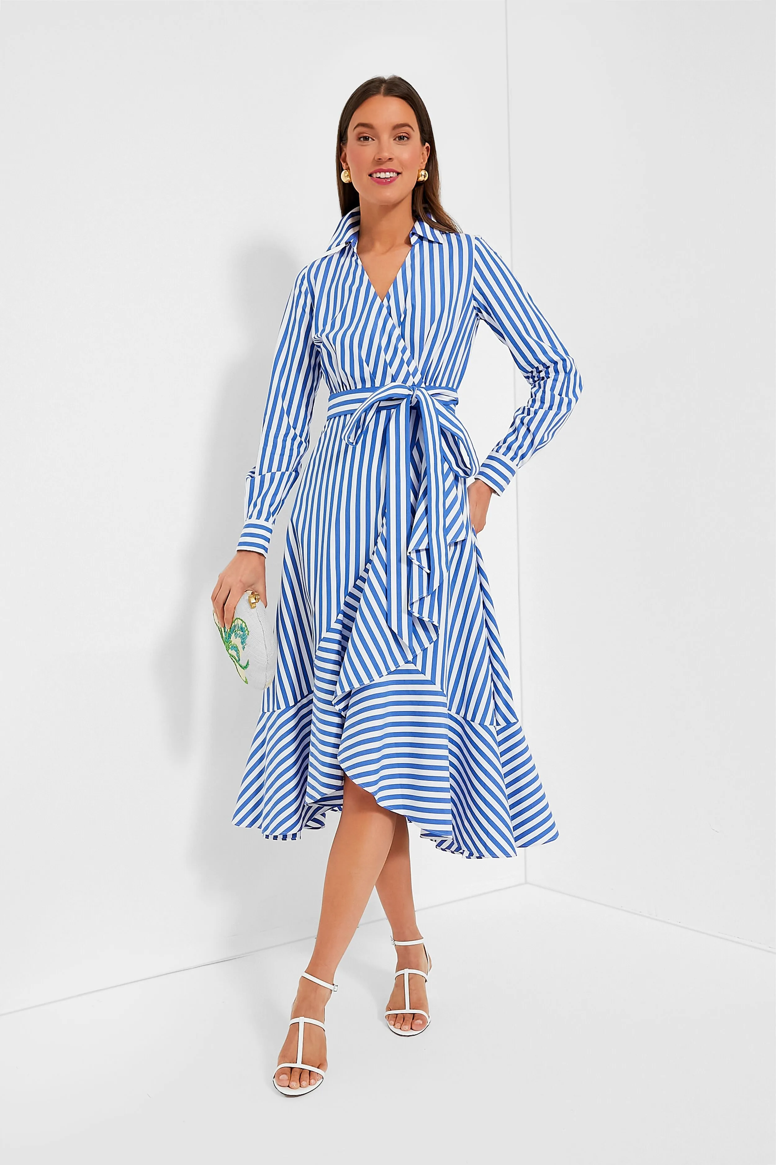 Wild Blue Iris and Fresh White Julia Stripe Wrap Dress