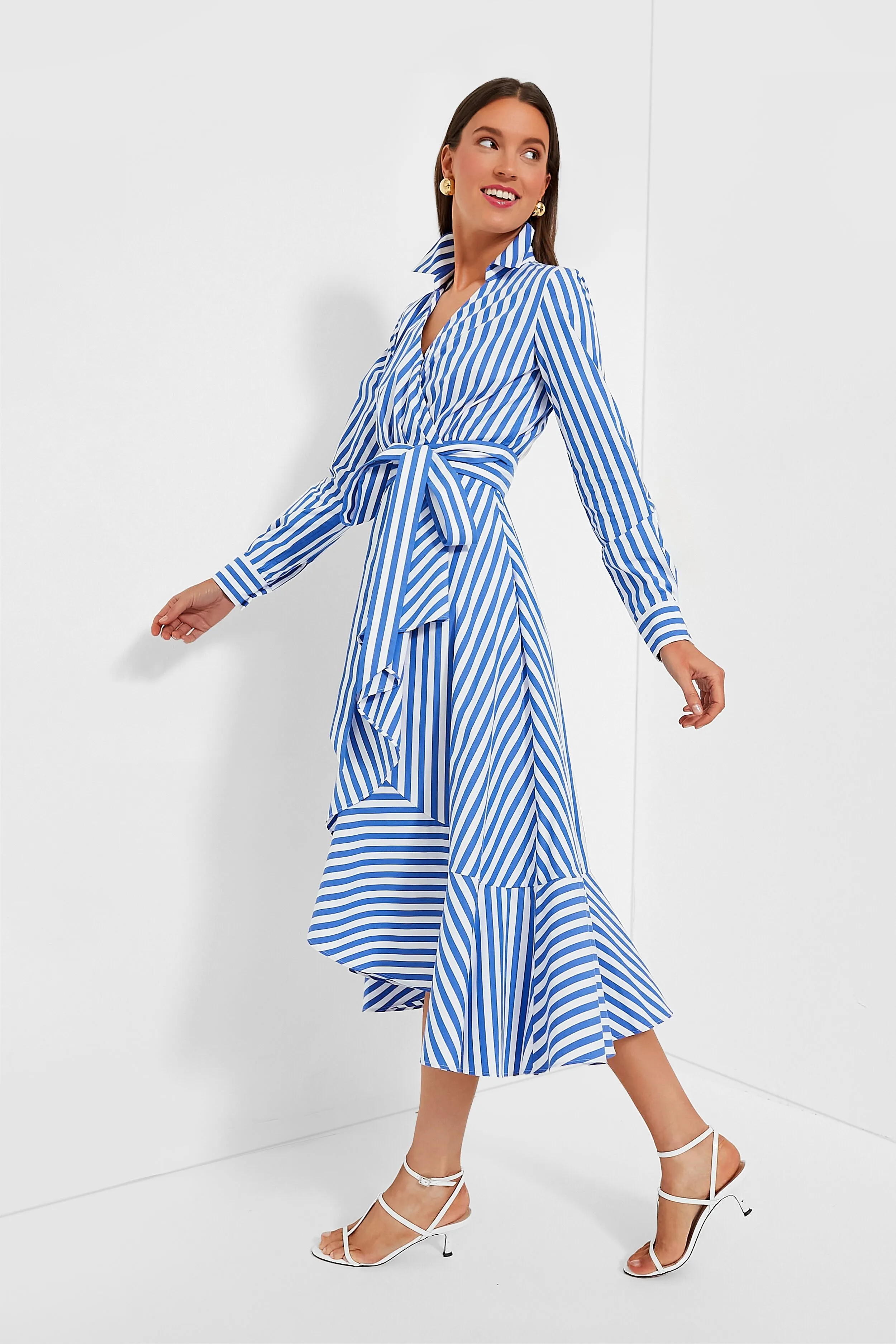 Wild Blue Iris and Fresh White Julia Stripe Wrap Dress