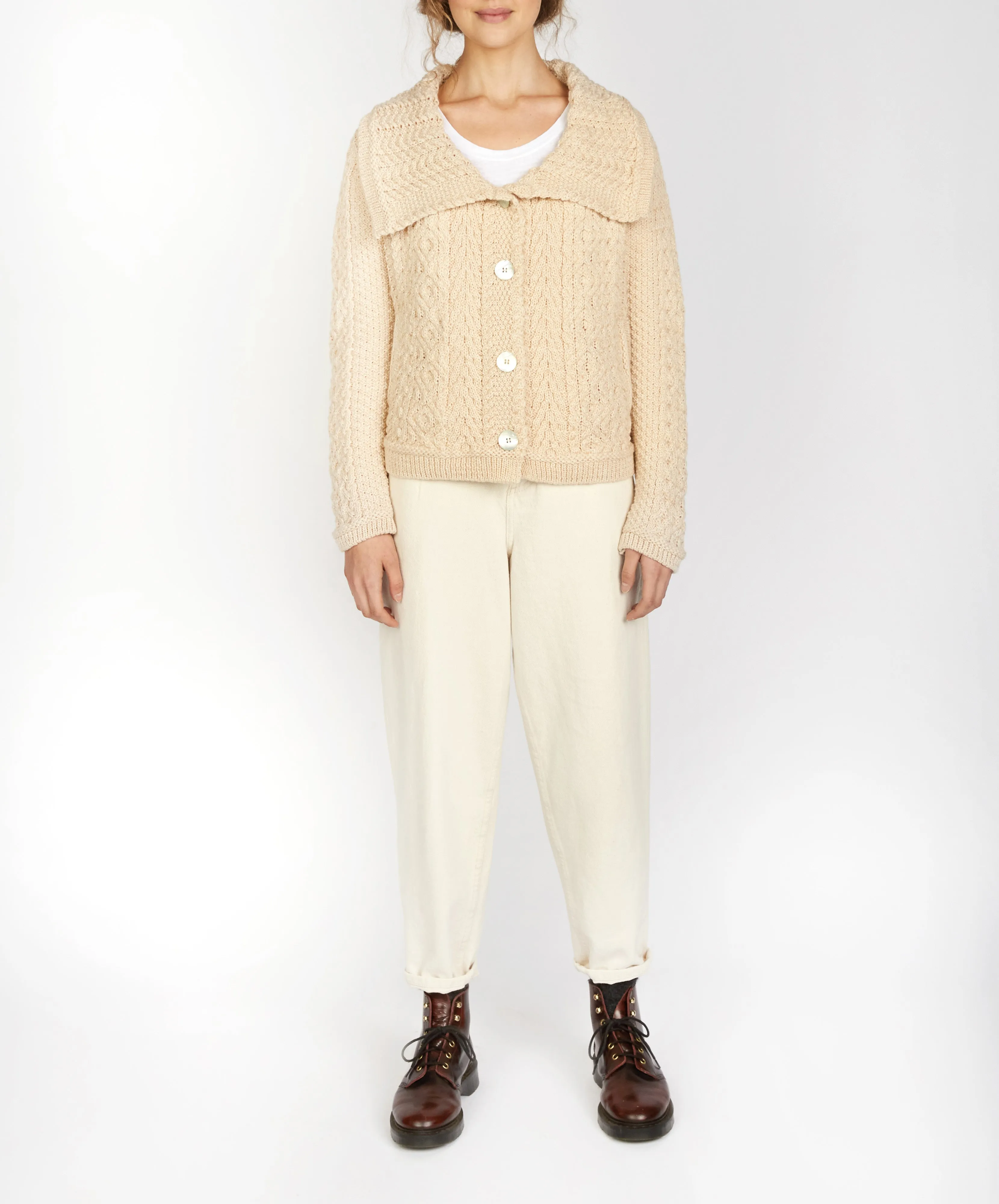 Willow Cropped Aran Cardigan Oatmeal Marl